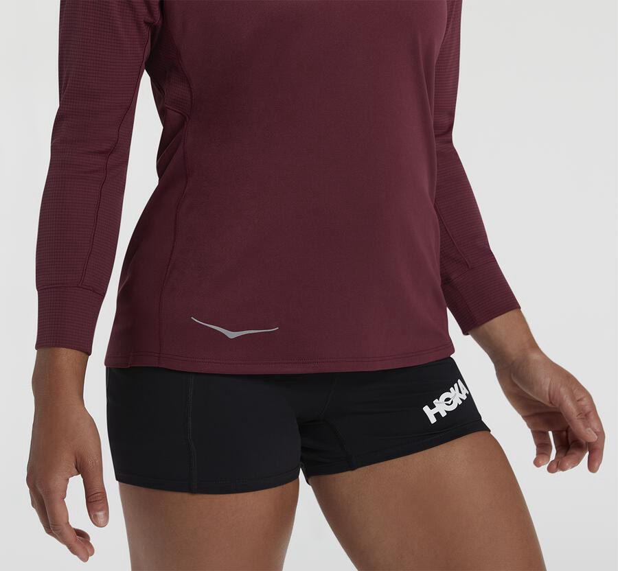 Hoka One One Womens Tops - Performance 3/4 Sleeve - Brown - XHNR07132